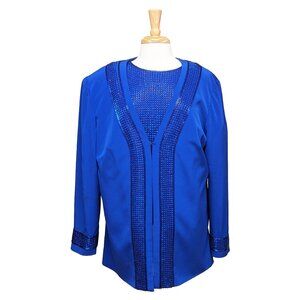 Vint. OLEG CASSINI Black Tie Royal Blue Beaded Jacket w/ Matching Beaded Jacket